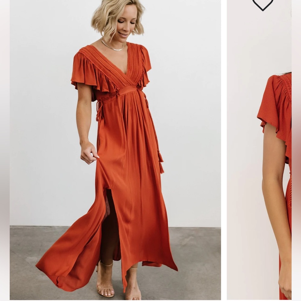 Baltic Born Rust Orange Maxi Dress with Flutter Sleeves